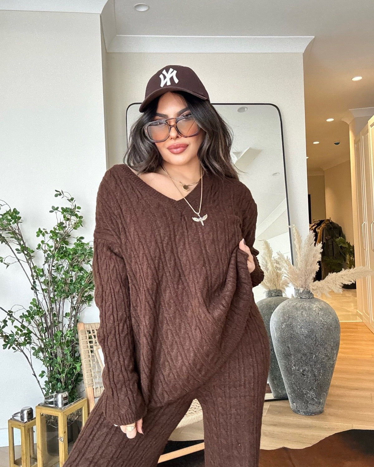 Ensemble en Maille Torsadée Beige – Pull Oversize et Pantalon Large