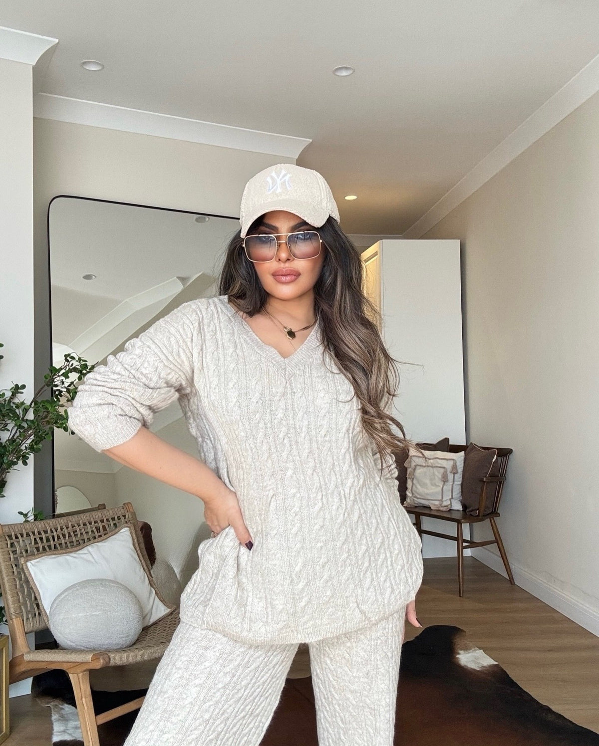 Ensemble en Maille Torsadée Beige – Pull Oversize et Pantalon Large