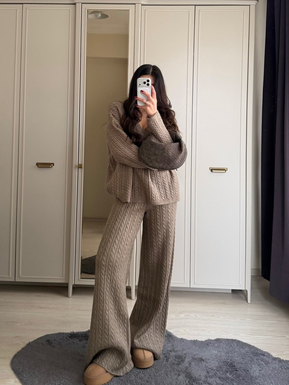 Ensemble en Maille Torsadée Beige – Pull Oversize et Pantalon Large